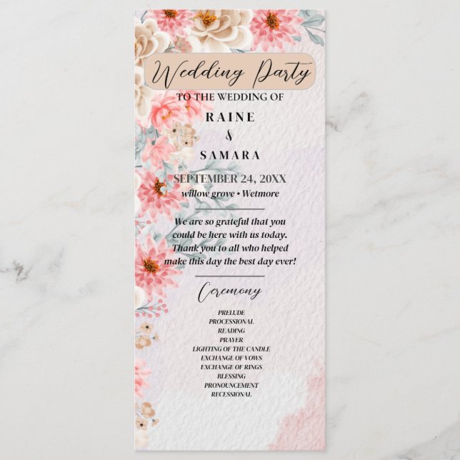 Chic Pink Floral Party Program (Front)