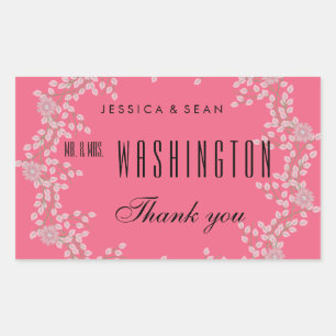 Chic Pink Floral & Pearls Wedding Thank You Sticker