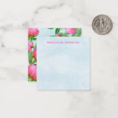 Chic Pink Floral Peonies Elegant Flower Blue  Card (Front/Back In Situ)