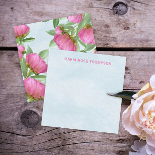 Chic Pink Floral Peonies Elegant Flower Blue  Card