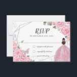 Chic Pink Floral Roses Silver Quinceañera Princess RSVP Card<br><div class="desc">Personalize these chic rsvp cards with your details easily and quickly,  simply press the customise it button to further re-arrange and format the style and placement of the text. (c) The Happy Cat Studio</div>