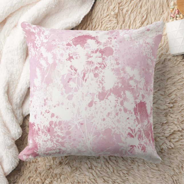 Chic Pink Floral Throw Pillow (Blanket)