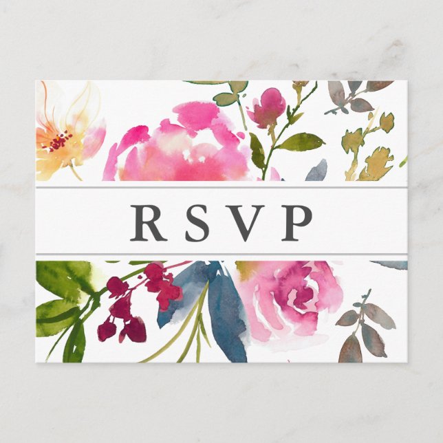 Chic Pink Floral Wedding RSVP Postcard (Front)