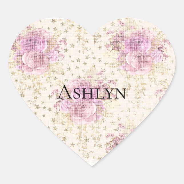 Chic Pink Flowers Heart Sticker (Front)