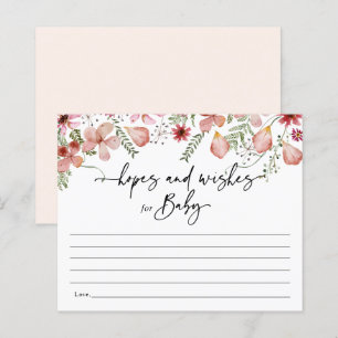Chic Pink Flowers Hopes & Wishes Baby Shower Card