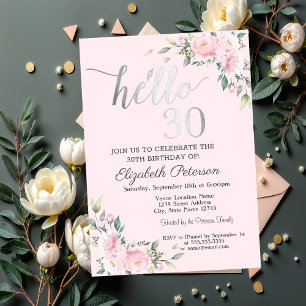 Chic Pink Flowers Silver 30th Birthday   Invitation