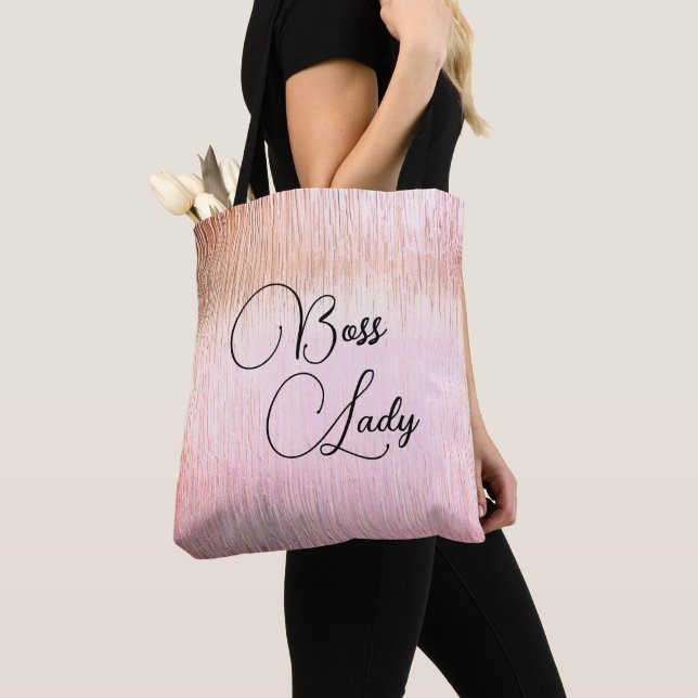 Chic Pink Frosted Glass Boss Lady Tote Bag (Close Up)