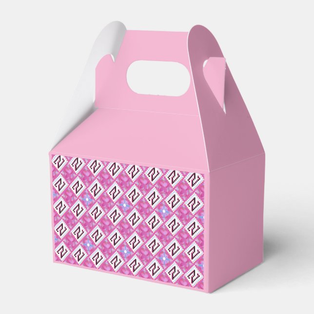 Chic Pink Geometric Alphabet N Initial Favor Box (Front Side)