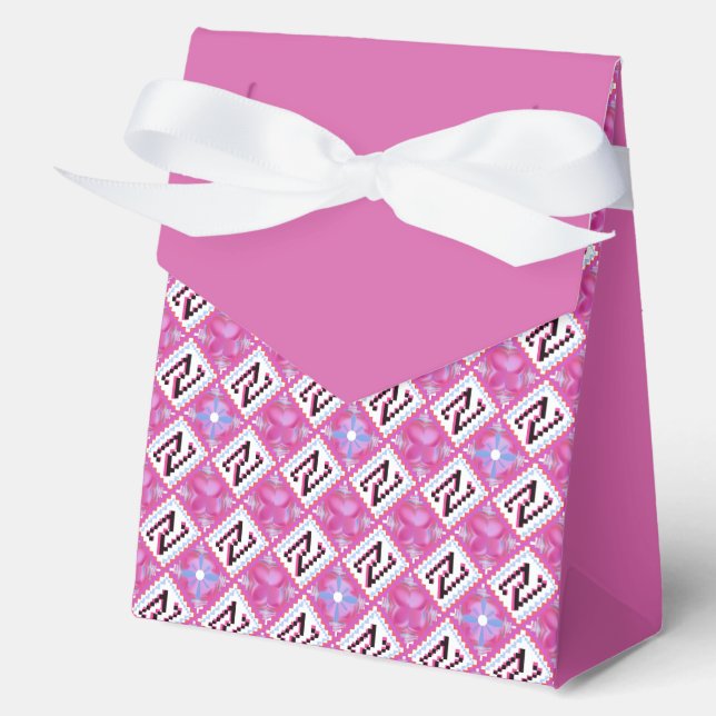 Chic Pink Geometric Alphabet N Initial Favor Box (Front)