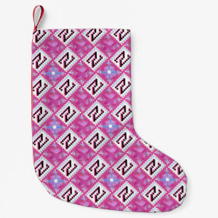 Chic Pink Geometric Alphabet N Initial Small Christmas Stocking