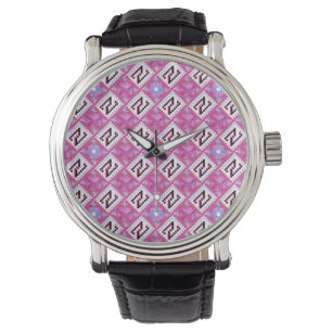 Chic Pink Geometric Alphabet N Initial Watch