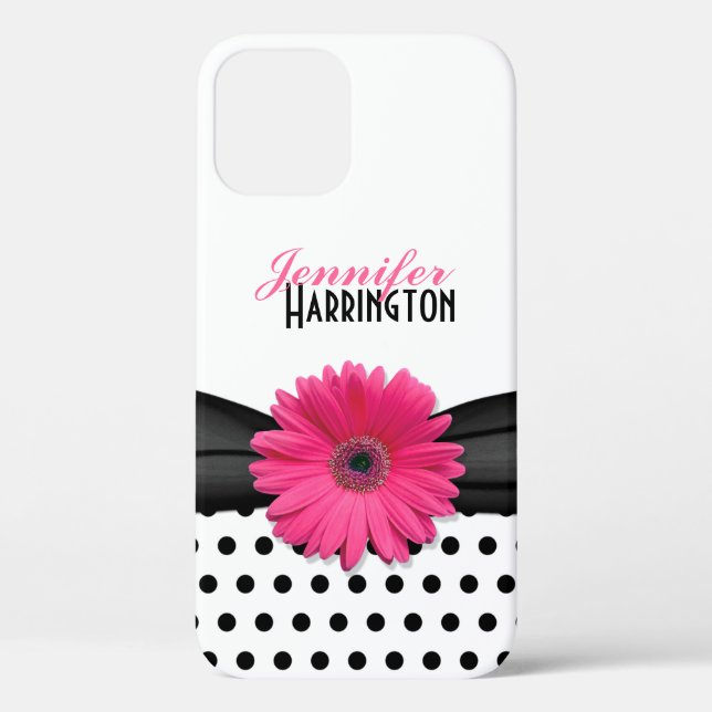 Chic Pink Gerbera Daisy Polka Dot Case-Mate iPhone Case (Back)