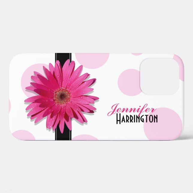 Chic Pink Gerbera Daisy Polka Dot Case-Mate iPhone Case (Back (Horizontal))