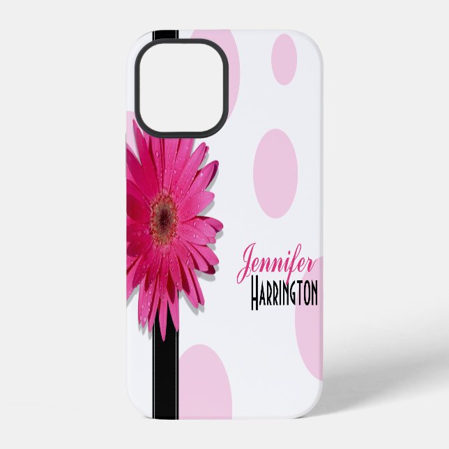 Chic Pink Gerbera Daisy Polka Dot iPhone Case (Back)