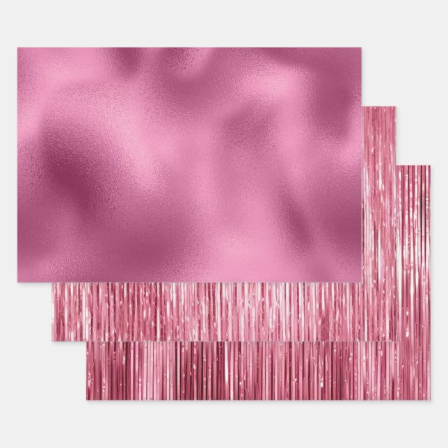 Chic Pink Glam Glitz Wrapping Paper Sheet (Set)