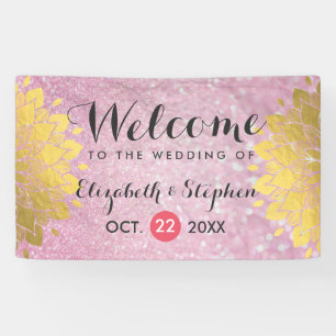 Chic Pink Glitter and Gold Floral Wedding Banner
