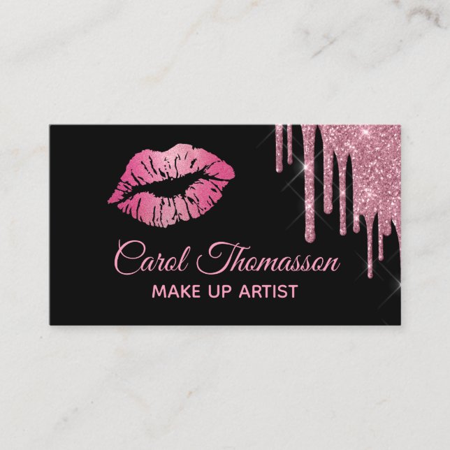 Chic Pink Glitter and Lips 2 Business Card (Front)