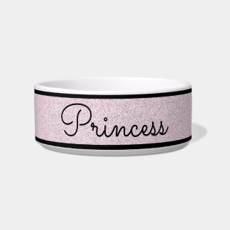 Chic Pink Glitter Customized Cat Bowl