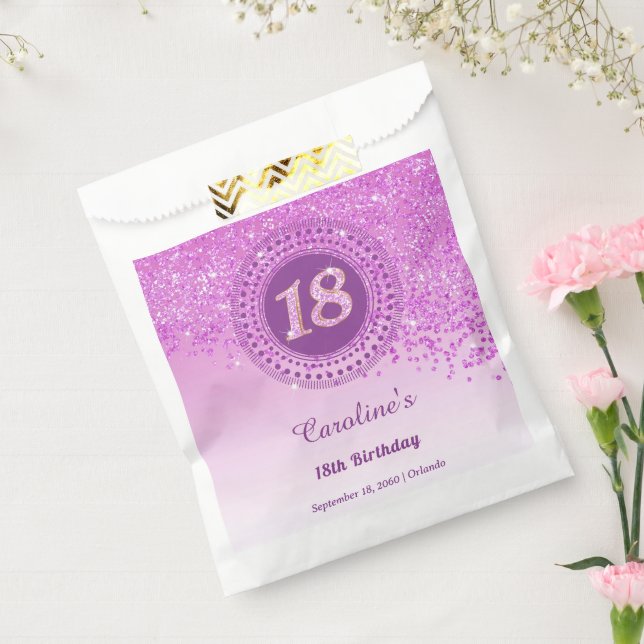 Chic Pink Glitter & Dotted Frame 18th Birthday Favour Bag (Sealed)