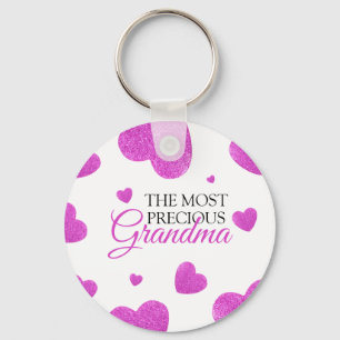 Chic Pink Glitter Hearts Grandma Keychain