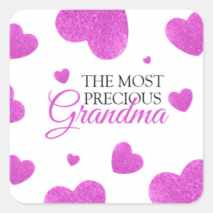 Chic Pink Glitter Hearts Grandma Square Sticker