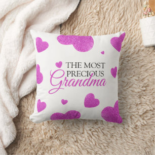 Chic Pink Glitter Hearts Grandma Throw Pillow