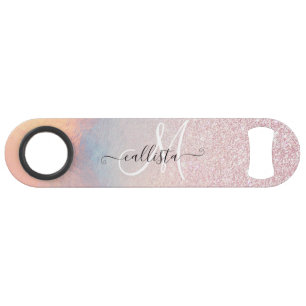 Chic Pink Glitter Iridescent Holographic Gradient Bar Key