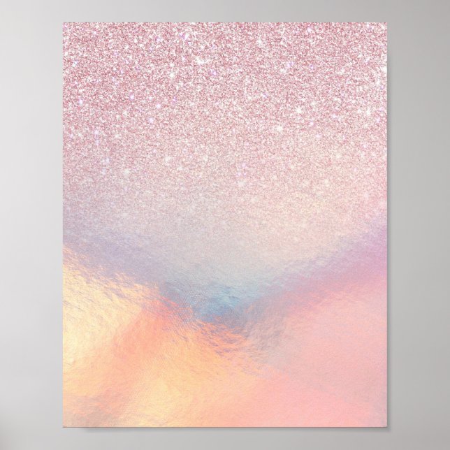 Chic Pink Glitter Iridescent Holographic Gradient Poster (Front)