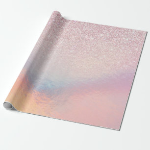 Chic Pink Glitter Iridescent Holographic Gradient Wrapping Paper