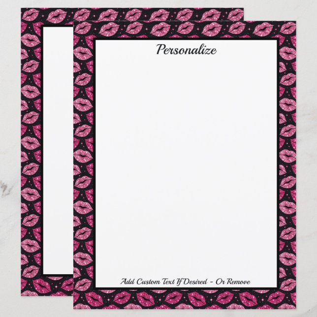 Chic Pink Glitter Lips on Black Personalized (Front/Back)