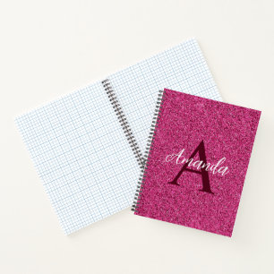 Chic Pink Glitter Monogram Name Notebook