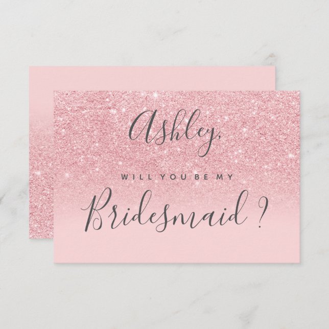 Chic pink glitter ombre be my bridesmaid invitation (Front/Back)