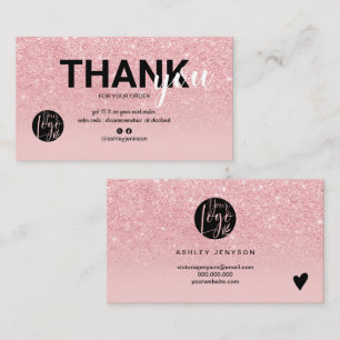 Chic pink glitter ombre cool logo order thank you business card