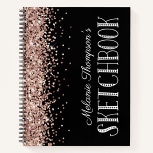 Chic Pink Glitter Personalized Name Sketchbook Notebook