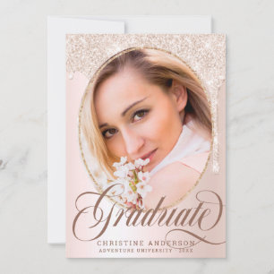 Chic Pink Glitter Photo Virtual Graduation Party Invitation