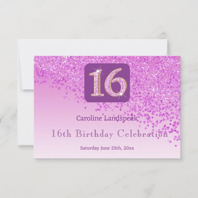 Chic Pink Glitter, Sixteen Birthday RSVP (Front)