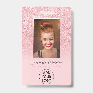 Chic pink glitter sparkle logo employee photo pass badge