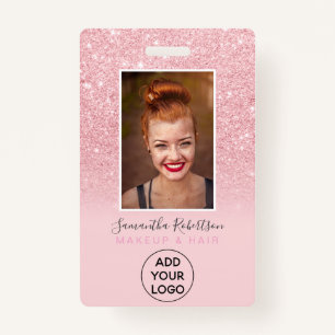 Chic pink glitter sparkle logo employee photo pass badge