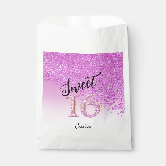 Chic Pink Glitter Sweet 16 Birthday Favour Bag (Front)