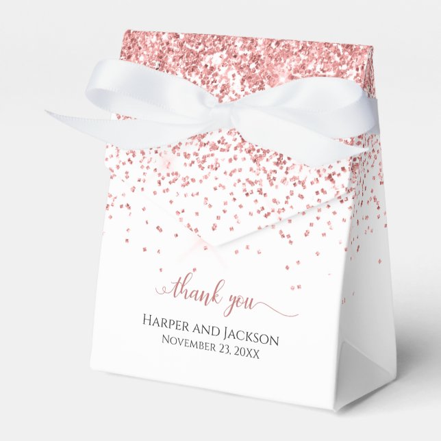 Chic Pink Glitter White Thank You Wedding Favor Box (Front Side)