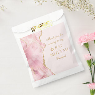 Chic Pink Gold Agate Bat Mitzvah Party Custom Favour Bag