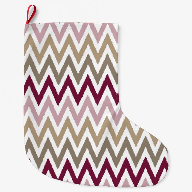 Chic Pink Gold Chevron Large Christmas Stocking (Front)
