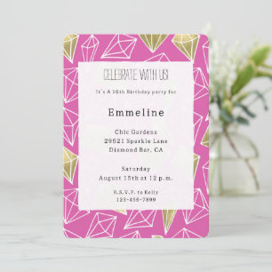 Chic Pink Gold Diamonds Birthday Invitation