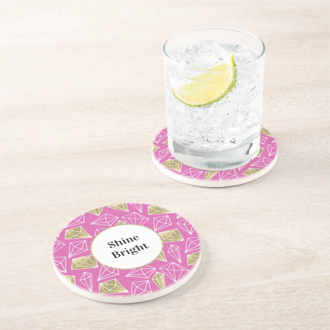 Chic Pink Gold Diamonds Glitter Coaster (Side)