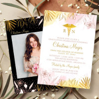 Chic Pink Gold Floral RN Nursing Graduation Photo