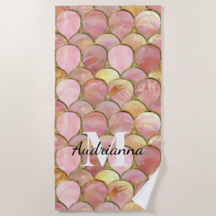 Chic Pink Gold Glam Circles Beach Towel
