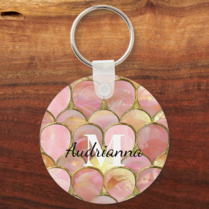 Chic Pink Gold Glam Circles Keychain