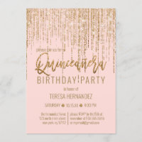 Chic Pink Gold Glitter Fringe Curtain Quinceañera
