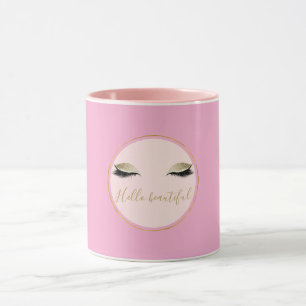Chic Pink Gold Glitzy Black Eyelashes Christmas Mug