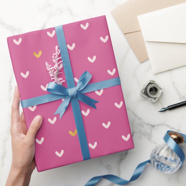 Chic Pink Gold Hearts Wrapping Paper (Gifting)